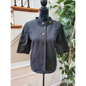 J.Crew Women Black 100% Cotton 3/4 Sleeve Buttons Front Casual Jacket Blazer 8